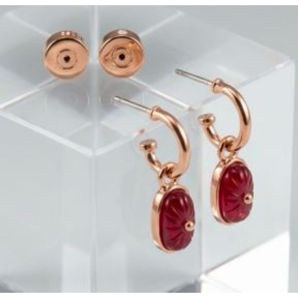 Banana Republic Women's Gold Burgundy Carved Curved Huggie Earrings NWT 48